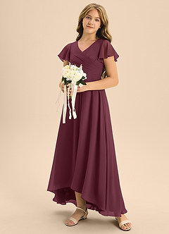 Azazie Induh Junior Jurk van Chiffon met A-Lijn Geplooid Cabernet image2