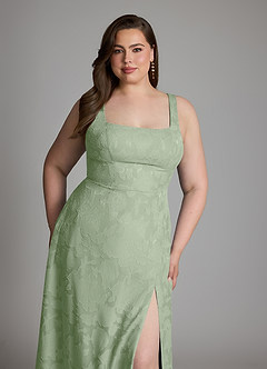 Azazie Debra Bridesmaid Dresses Dusty Sage A-Line with Pockets Floral Burnout Dress image9