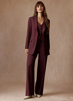 front Rowan Cabernet Traje de tres piezas de alto rendimiento con tejido refinado