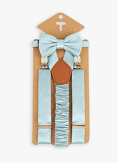front Boy's Matching Matte Satin Bow Tie & Suspenders Set