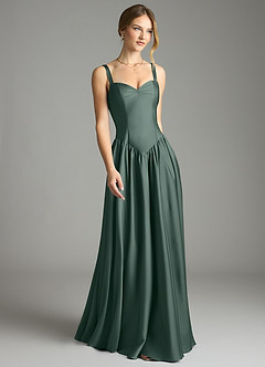 Azazie Evadina Suknie dla druhen Linia A Gorset Satyna elastyczna Do ziemi Sukienka image1