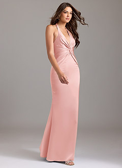 Azazie Valerie Bridesmaid Dresses Powder Pink Mermaid Pleated Stretch Satin Dress image11