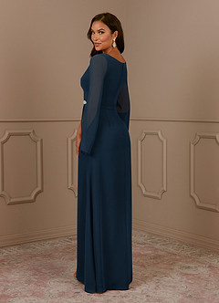 Azazie Belinda Mother of the Bride Dresses Dark Navy A-Line V-Neck Pleated Chiffon Dress image4