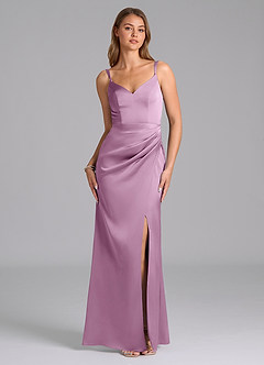 Azazie Leo Abiti da Damigella Abito Tubino in Raso Elasticizzato Plissettato Glicine image1