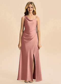 Azazie Abby Junior Robe Fourreau en Satin extensible Plissée Rosette image5