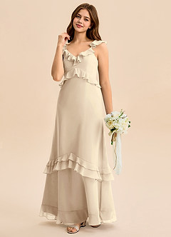 Azazie Tavie Junior Champagne A-Line Ruched Chiffon Dress image5