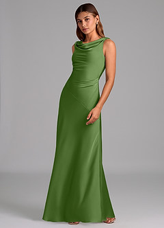 Azazie Nerine Bridesmaid Dresses Basil A-Line Pleated Stretch Satin Dress image4