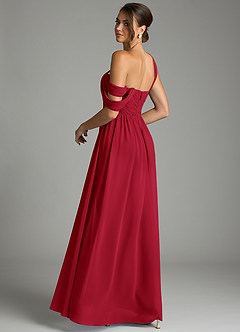 Azazie Kassandra Brautjungfernkleider A-Linie Schulterfrei Chiffon Kleid Scharlachrot image6