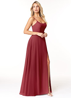 Azazie Moira Bridesmaid Dresses Pomegranate A-Line Scoop Chiffon Dress image4