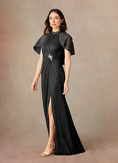 Azazie Draga Mother of the Bride Dresses Black Sheath Pleated Metallic Mesh Dress image2