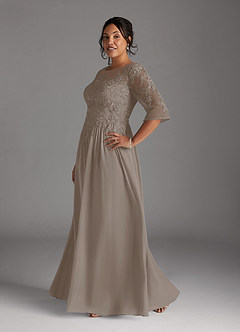 Azazie Mirielle Abiti per la Madre della Sposa Abito A-Line in Chiffon in Pizzo con Scollo a U Taupe image10