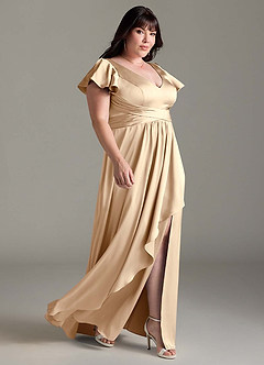 Azazie Omari Vestidos de damas de honor Vestido de Champán de Satén Elástico de Corte en A image11