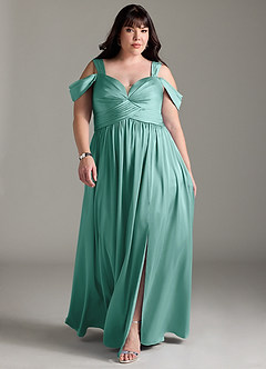 Azazie Lianne Brautjungfernkleider A-Linie Schulterfrei Stretch-Satin Kleid Aqua image1