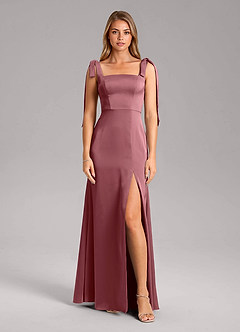 Azazie Frostine Bridesmaid Dresses Desert Rose A-Line Bow Stretch Satin Dress image5