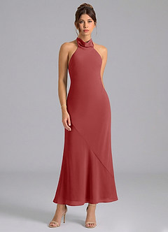 Azazie Velli Suknie dla druhen Syrena Wysoka Kołnierz Szyfon Długość kostki Sukienka image5