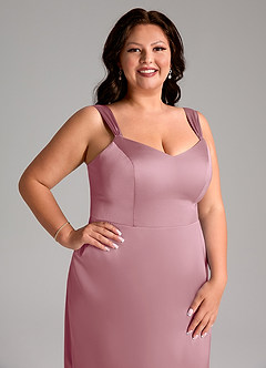 Azazie Denice Bridesmaid Dresses Vintage Mauve Sheath Pleated Stretch Satin Dress image4