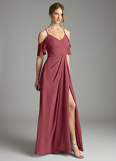 Azazie Dakota Bridesmaid Dresses Merlot A-Line V-Neck Pleated Chiffon Dress image5