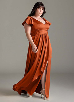 Azazie Omari Bridesmaid Dresses Burnt Orange A-Line Stretch Satin Dress image11