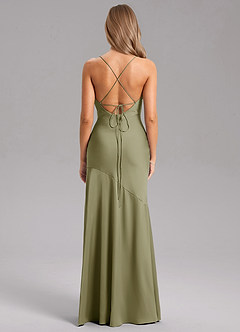 Azazie Grata Bridesmaid Dresses Pistachio Sheath Side Slit Stretch Satin Dress image2