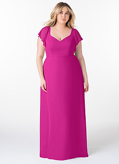 Azazie Syenna Jurken voor bruidsmeisjes Jurk van Chiffon met A-Lijn Ruches Fuchsia image6