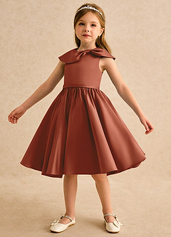 Azazie Acorn Flower Girl Dresses Auburn A-Line Pleated Matte Satin Dress image6