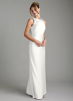 Azazie Aussie Robes de demoiselle d'honneur Robe Fourreau en Satin extensible Plissée Blanc image5