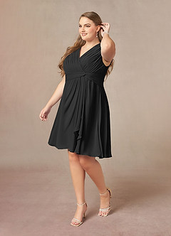 Azazie Theron Mother of the Bride Dresses Black A-Line V-Neck Pleated Chiffon Dress image8
