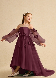 Azazie Karrie Flower Girl Dresses Cabernet A-Line with Sleeves Tulle Dress image5