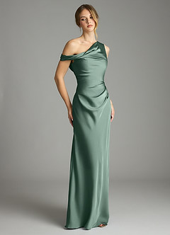 Azazie Emerson Bridesmaid Dresses Eucalyptus Mermaid Off the Shoulder Stretch Satin Dress image5