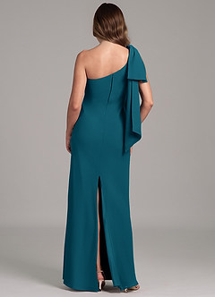 Azazie Capri Bridesmaid Dresses Ink Blue A-Line One Shoulder Chiffon Dress image2
