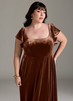 Azazie Bondi Bridesmaid Dresses Umber A-Line Side Slit Velvet Dress image11