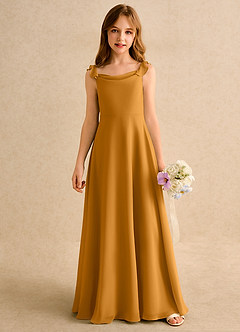 Azazie Puppy Girls Formal Flower Girl Dresses Butterscotch A-Line Pleated Chiffon Dress image5