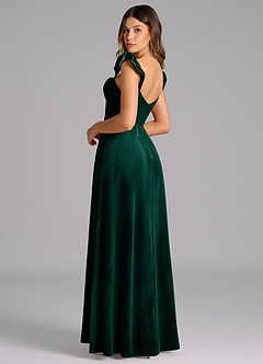 Azazie Denisse Bridesmaid Dresses Emerald A-Line Ruched Velvet Dress image6