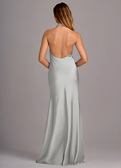 Azazie Lorena Bridesmaid Dresses Silver Mermaid Pleated Stretch Satin Dress image2