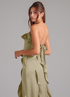 Azazie Malia Bridesmaid Dresses Moss Green A-Line Side Slit Stretch Satin Dress image2