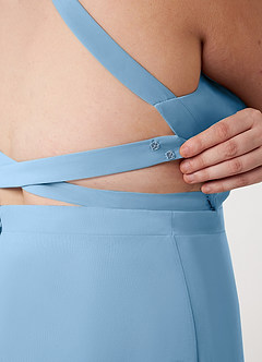 Azazie Clarice Abiti da Damigella Abito A-Line in Chiffon con Scollo Halter Blu Acciaio image14