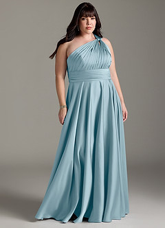 Azazie Charlize Bridesmaid Dresses Moody Blue A-Line One Shoulder Stretch Satin Dress image9