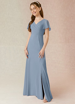 Azazie Induh Junior Dusty Blue A-Line Ruched Chiffon Dress image1