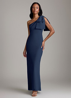 Azazie Yuanna Bridesmaid Dresses Dark Navy Mermaid One Shoulder Chiffon Dress image1