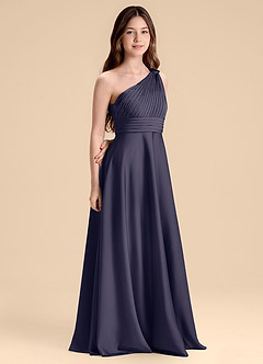 Azazie Charlize Junior Stormy A-Line Pleated Stretch Satin Dress image3