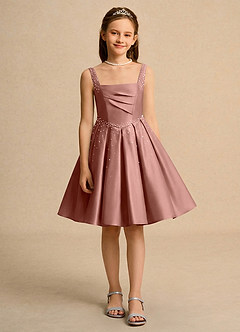 Azazie Jello vestidos de niña de las flores Vestido de Rosa De Cedro de Satin Mate de Princesa con Plisado image1