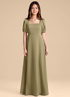 Azazie Briar Junior Moss Green A-Line Bow Stretch Satin Dress image7