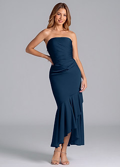 Azazie Danie Bridesmaid Dresses Dark Navy Sheath Strapless Chiffon Dress image3