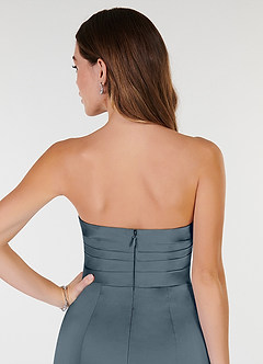 Azazie Yola Bridesmaid Dresses Twilight Sheath V-Neck Pleated Stretch Satin Convertible Dress image7