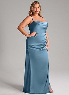 Azazie Leonis Bridesmaid Dresses Steel Blue Mermaid Pleated Stretch Satin Convertible Dress image13