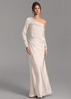 Azazie Sandra Bridesmaid Dresses White Alabaster Mermaid Long Sleeve Stretch Satin Dress image5