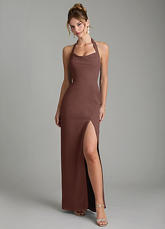Azazie Arnelle Bridesmaid Dresses Espresso Sheath Pleated Chiffon Dress image1