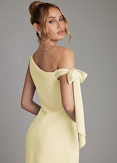 Azazie Aylin Final Sale Lemon Sorbet Sheath Off the Shoulder Chiffon Dress image7