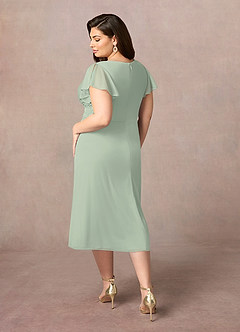 Azazie Vera Mother of the Bride Dresses Dusty Sage A-Line V-Neck Pleated Mesh Dress image8