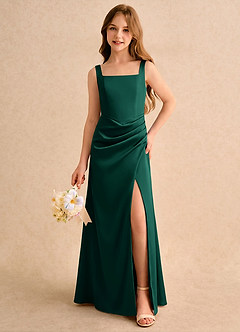 Azazie Noah Girls Formal Jurken voor bloemenmeisjes Kolom Jurk van Stretch Satijn Geplooide Smaragd image3